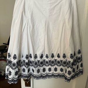 Charter Club White Skirt with Navy Embroidery